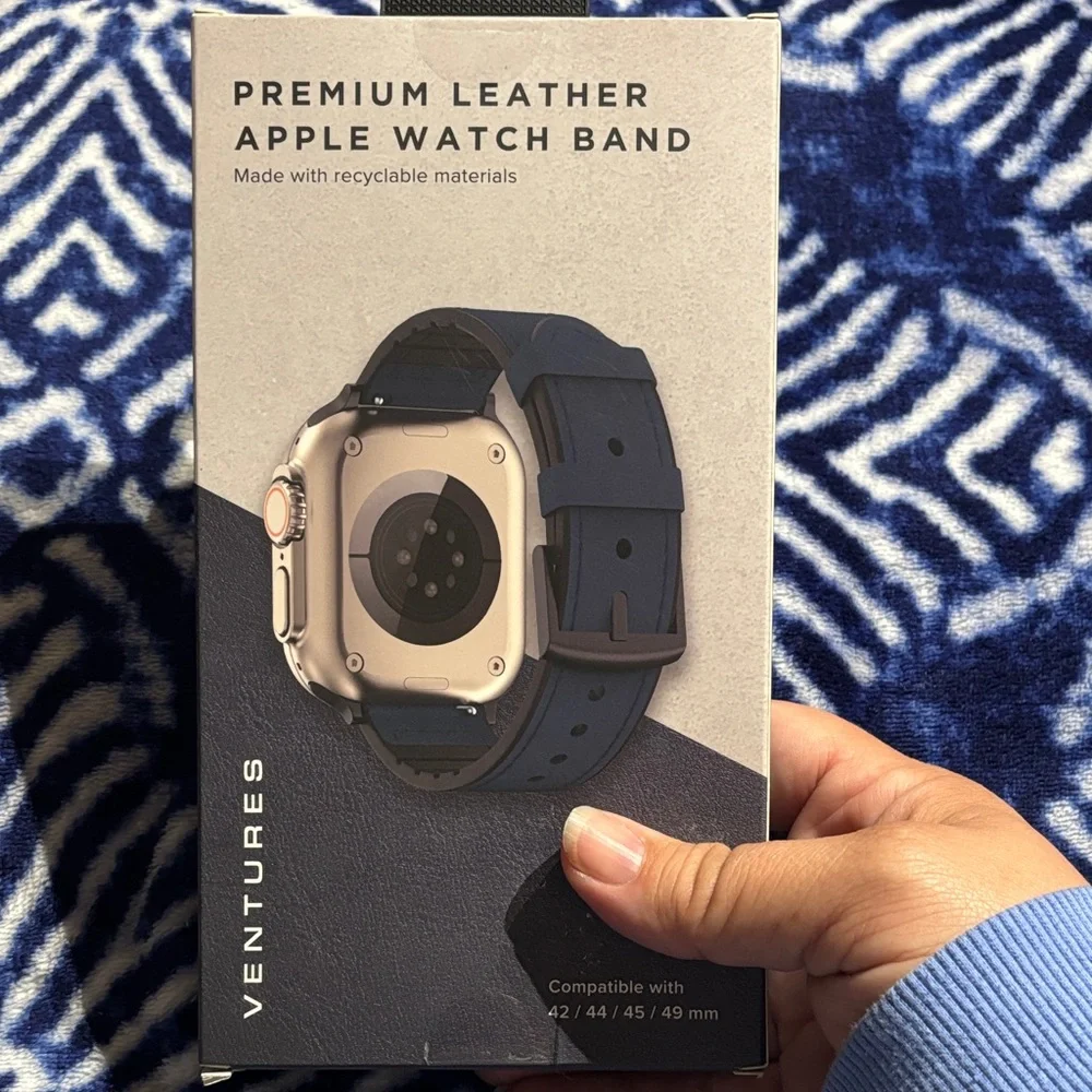 Blue Leather Apple Watch Band fits 42/44/45/49mm